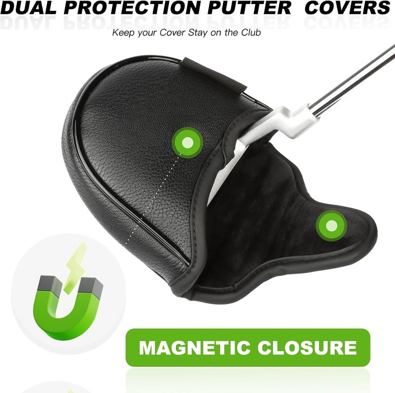 PONADA 4pcs or 1pc Golf Club Head Covers for Woods, Driver, Fairway, Hybrid – Premium PU Leather with Interchangeable Tags & Magnetic Blade and Mallet Putter Covers - Image 4